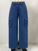 Pantalones Jeans de Denim de Pierna Recta para Mujer Pantalones Cargo de Bolsillo de Alta Calidad - details 6