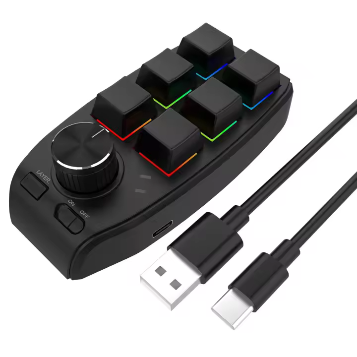 Teclado de perilla Macro de programación personalizada USB, 6 teclas, copiar y pegar, minibotón para teclado mecánico para juegos de Photoshop, color negro - 1