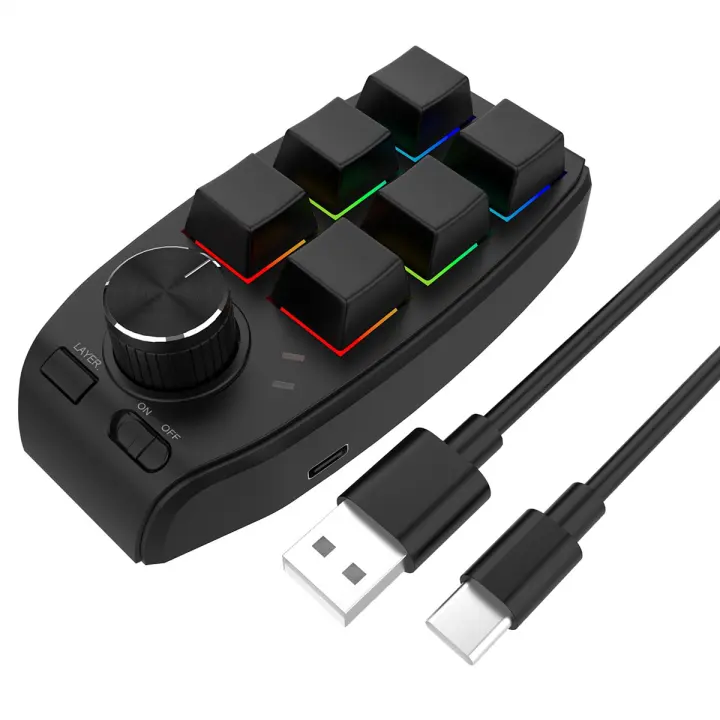 Teclado de perilla Macro de programación personalizada USB, 6 teclas, copiar y pegar, minibotón para teclado mecánico para juegos de Photoshop, color negro - 1