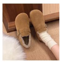 Chanclas de mujer de piel con puntera redonda para exterior Casual Suede Slippers, Otoño/Invierno 2025 - details 15