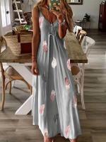 Vestido cruzado con estampado de plumas para mujer, vestido Sexy con escote en V, talla grande, Europa y América,2025 - details 2