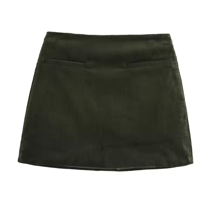 Minifalda Vintage de pana para mujer, falda acampanada de cintura alta, elegante e informal para oficina, Otoño e Invierno - 1