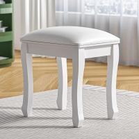 Taburete Moderno Recubierto de Almohadillas Antideslizantes Blanco Ideal para Vestidor, Dormitorio, Entrada, Patas Curvas - details 0