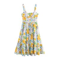 TRAFZA Midi-vestido sin mangas con estampado de frutas para Mujer, elegante vestido informal con dobladillo y Espalda descubierta, moda de verano - details 1