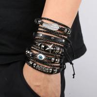 Juego de 5 pulseras trenzadas estilo Punk con forma de estrella y ala de mal de ojo, con cuero Pu y cuentas - details 2