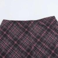 BUNO-Estilo europeo y americano primavera nuevos productos ropa de mujer contraste color empalme A-line dobladillo falda de tul a cuadros - details 6