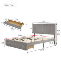 Cama de Almohada de Terciopelo Doble Tamaño 140 x 200 cm Marco de Almohada con Espalda y Cajón Grande Adecuada para Adultos y Adolescentes Gris - details 2