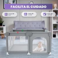 Parque Infantil Bebe 120x120cm + 2 Agarraderas – Corralito Bebe con Malla Transpirable – Parque de Juegos Bebe con Puerta Lateral – Parque Infantil Bebe - Gris - details 5