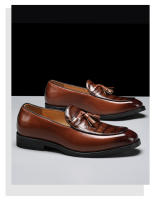 Británico pequeños zapatos de cuero de los hombres jóvenes puntiagudo borla beanie zapatos mocasines - details 3