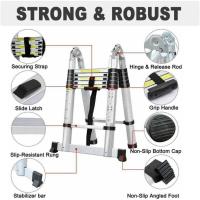 Escalera Telescópica Portátil de Aluminio 6,2m, 2 Ganchos, 15 Peldaños, Antideslizante, Multiusos, Carga de 150kg - details 39