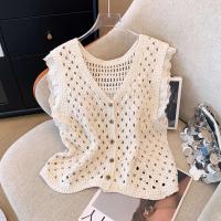 Camiseta de Crochet Transparente Manga sin Capas, Cuello en V, Botones Frontales - details 1