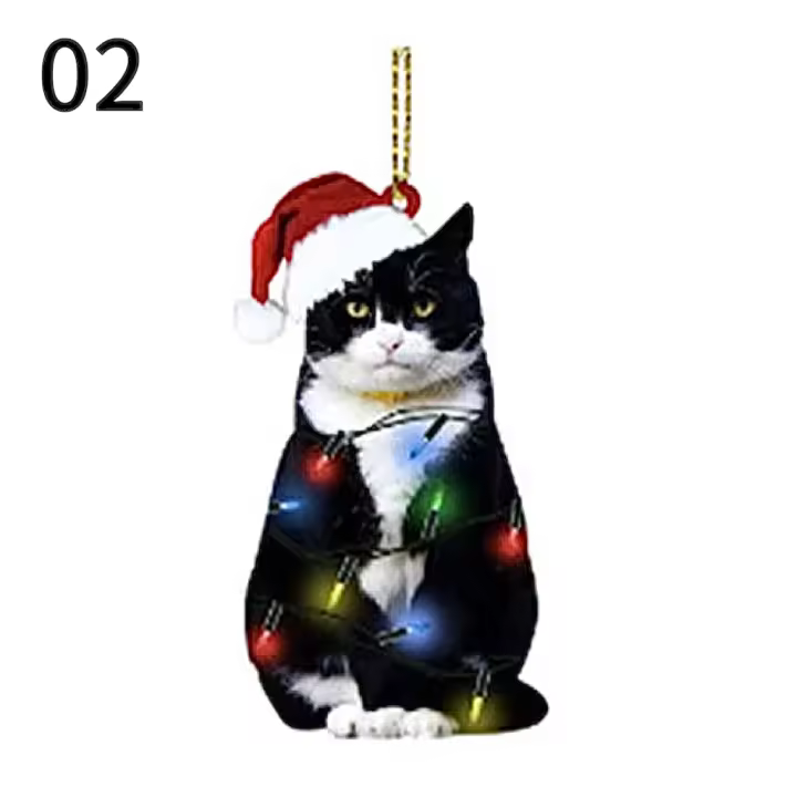 Colgante de gato negro de Navidad, decoración de Ambiente de fiesta de árbol de Navidad, adorno colgante de acrílico, 2023 - 1