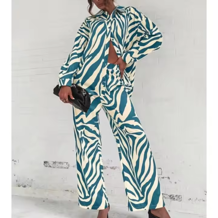 Camisa estampada a la moda con traje informal twopic para mujer - 1