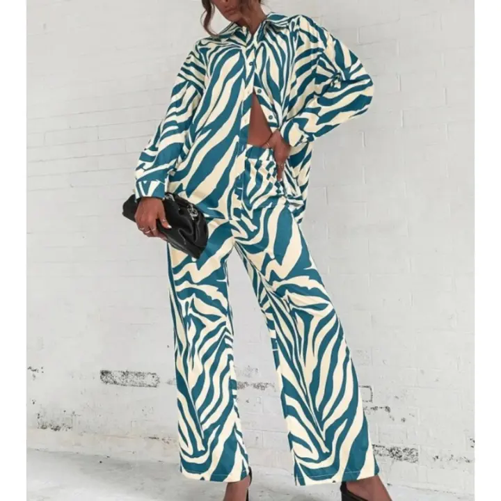 Camisa estampada a la moda con traje informal twopic para mujer - 1