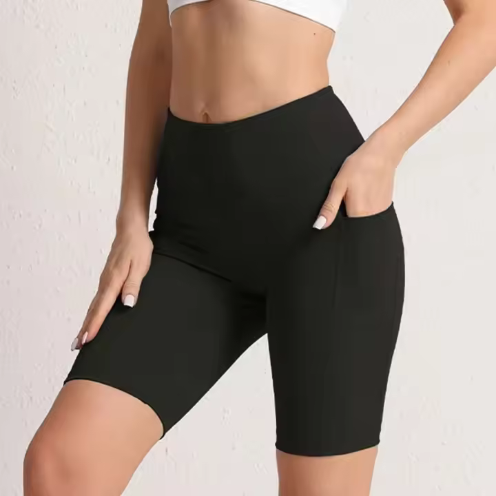 Leggings de Cintura Alta para Mujer Shorts con 3 Bolsillos Leggings Adelgazantes de Color Sólido - 1