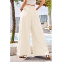 Pantalones de pierna ancha lisos de moda coreana de lino de cintura alta con cinturón - details 8