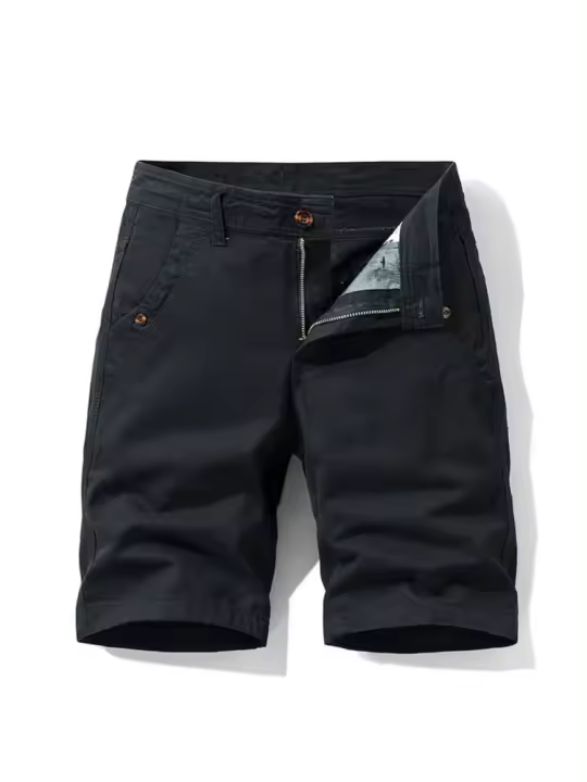 Pantalones Cortos de Cargo de Algodón 100% para Hombres Color Sólido, Múltiples Bolsillos, Ajuste Suelto, Moda Deportiva y de Verano - 1