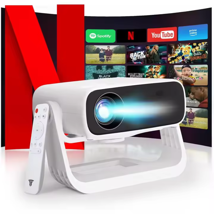 Proyector con aplicación integrada - Wielio Proyector portátil Full HD 1080p, Android 11 WiFi 6 BT5.2, Corrección Trapezoidal automática, Compatible con Netflix y Youtube, Sistema de Cine en casa - 1