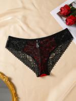 Una sola pieza, elegante encaje negro y rojo sexy de dos tonos de ropa interior para mujeres, con una entrepierna cómoda y transpirable. - details 12