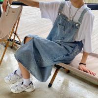 Primavera Verano Denim vestido general mujeres sin mangas Jeans vestidos moda femenina sólido Slip Casual suelta Spaghetti Strap vestidos - details 7