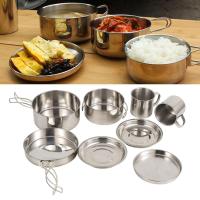 8 Uds utensilios de cocina para acampar Kit de desorden olla sartén taza engranaje portátil apilable ligero - details 3