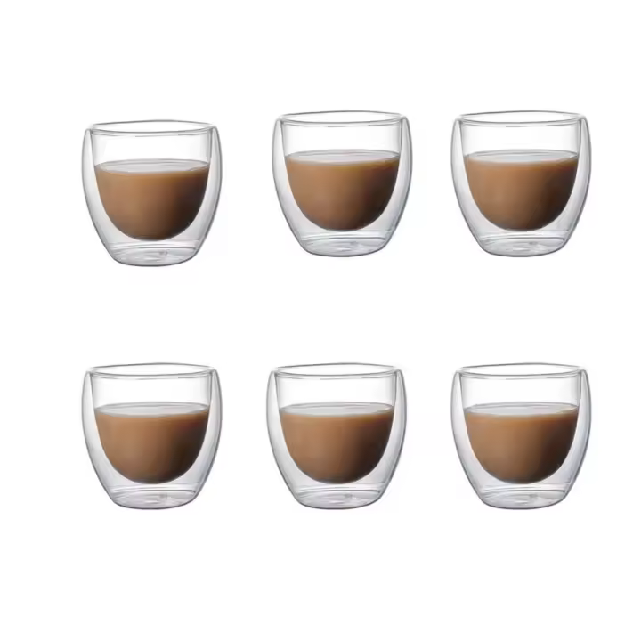 Tazas de café transparentes de doble pared, juego de tazas de capa aislada para Bar, té, leche, jugo, agua, Espresso, 5 tamaños, paquete de 6 - 1