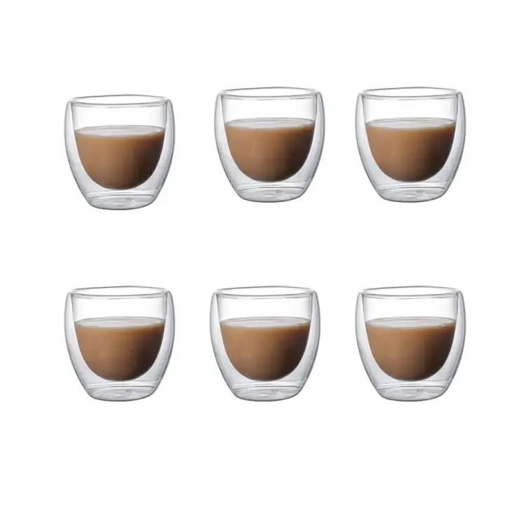 Tazas de café transparentes de doble pared, juego de tazas de capa aislada para Bar, té, leche, jugo, agua, Espresso, 5 tamaños, paquete de 6 - 1