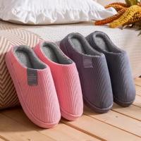 Zapatillas de casa de piel para hombre y mujer, zapatos de algodón, toboganes mullidos, pantuflas de felpa cálidas para parejas - details 6