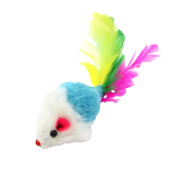 Juguete para gato, ratón de peluche, plumas coloridas, juguete para gato, sonido de felpa, ratón grande, gato, juguete auto-hi - 1