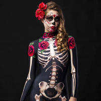 Disfraz de esqueleto de rosa para adultos, vestido de miedo para Halloween, mono sexy para fiesta de carnaval, mamelucos para mujer, Día de los muertos - details 6