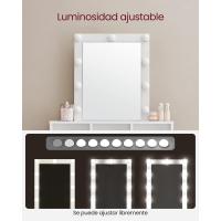 Luces LED con Brillo Ajustable, Mesa de Maquillaje con Espejo, 2 Cajones y 3 Compartimentos, Moderno, Blanco - details 2