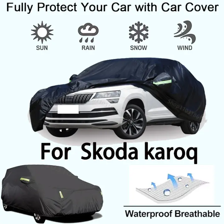 Funda completa para coche para Skoda Karoq, protector para exteriores, a prueba de nieve, parasol, accesorios para automóviles impermeables y a prueba de polvo, negro - 1