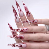 Uñas postizas largas blancas con estampado de sangre, uñas postizas ultraflexibles de larga duración para vestido de niña caliente a juego - details 1