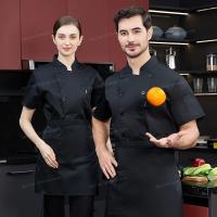 Chaqueta de Chef negra, uniforme de chef de manga corta, abrigo de cocinero, camiseta de Chef, uniforme de trabajo de panadero, camarero, restaurante, ropa de Hotel, logotipo para mujer - details 3