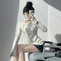 Suéter de punto para mujer, Tops de manga larga calados rasgados, jersey liso Sexy - details 10