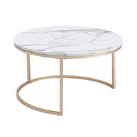 Mesa de centro con textura de mármol para sala de estar, 2 piezas, sofá lateral, mesa redonda de té, 2 en 1, combinación de muebles, Blanco dorado - details 9