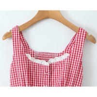 Top corto de algodón de verano 2025 con botones delanteros, camiseta sin mangas a cuadros negros y rojos para mujer - details 13