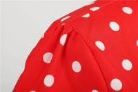 Polka dot print women summer short sleeve striped bow elegant vintage 50s party dress - details 35