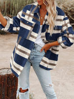 Camisa de lana de franela para mujer, abrigo holgado de manga larga con cuello tipo Polo y botones a cuadros, para otoño e invierno, 2023 - details 9