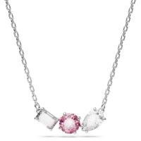 Swarosk Colgante circular de cristal de plata de ley 925, rosa claro, tres circonitas, cuadrado redondo, colgante en forma de lágrima, collar, regalo de joyería para mujer - details 0