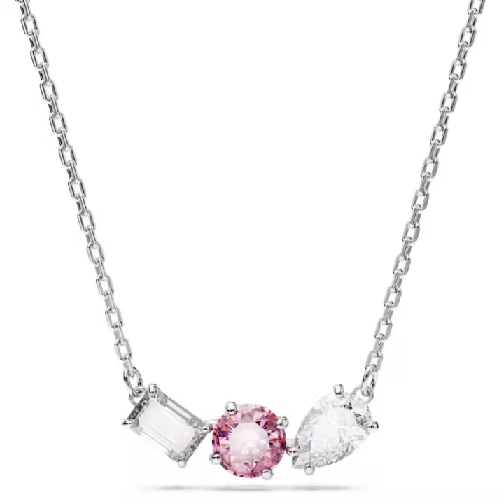 Swarosk Colgante circular de cristal de plata de ley 925, rosa claro, tres circonitas, cuadrado redondo, colgante en forma de lágrima, collar, regalo de joyería para mujer - 1