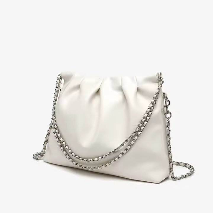 Bolsos de mujer de gran capacidad a la moda, nuevo bolso de mensajero de cadena plisada con textura de alta calidad en color sólido. - 1
