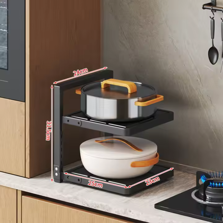 Organizador de sartenes para debajo del gabinete, organizador de gabinete de cocina con estantes ajustables, almacenamiento de ollas, fácil montaje y ahorro de espacio - 1