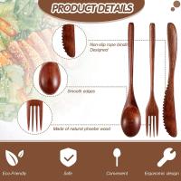 Juego de cubiertos de madera para cocina, Set de Cubiertos de 15 piezas, cuchara, tenedor, cuchillo - details 1