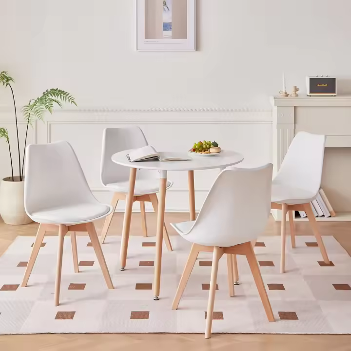 Juego de comedor moderno de 4 sillas, estructura conjunta, mesa redonda, mesa de cocina - 1