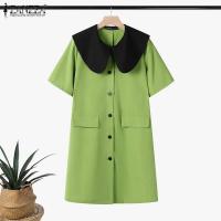 ZANZEA moda verano cuello de solapa vestido veraniego de manga corta Vestidos de oficina para mujer 2025 Casual Patchwork Vestidos de vacaciones bata Mujer - details 9