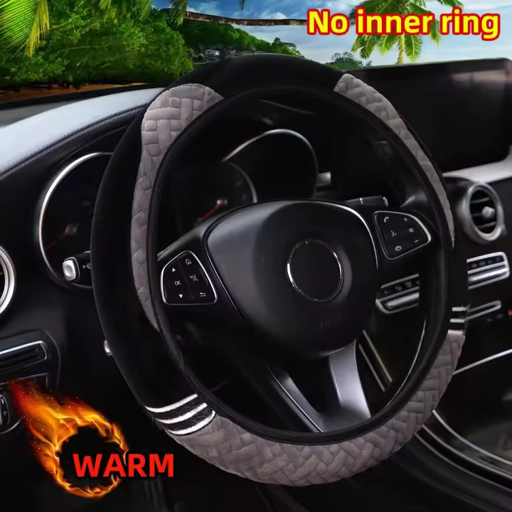 Calentador de manos de felpa con forma de oso, gato de dibujos animados, coche sin anillo interior, cubierta para volante, suministros automotrices de 14,5-15 pulgadas - 1