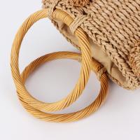 Bolso de mano de paja con perlas para mujer, bolso de muñeca con cordón, tejido a mano, bolso de playa para vacaciones de verano - details 4
