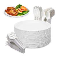 200 Piezas de Cubiertos Desechables Biodegradables Incluyen 50 Platos, 50 Tenedores, 50 Cuchillos, 50 Salos - details 1