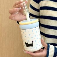 Botella de agua térmica duradera de 500ML con asa, taza de vacío de acero inoxidable 316, tapa de gato de dibujos animados, taza de té de paja para niños y niñas - details 11